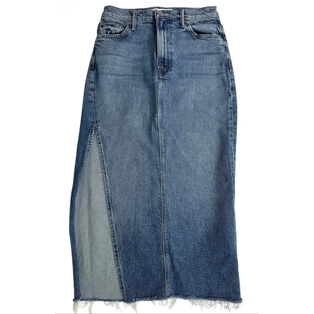 Mother Superior Denim Midi Skirt The Split Second in Strike a Pose